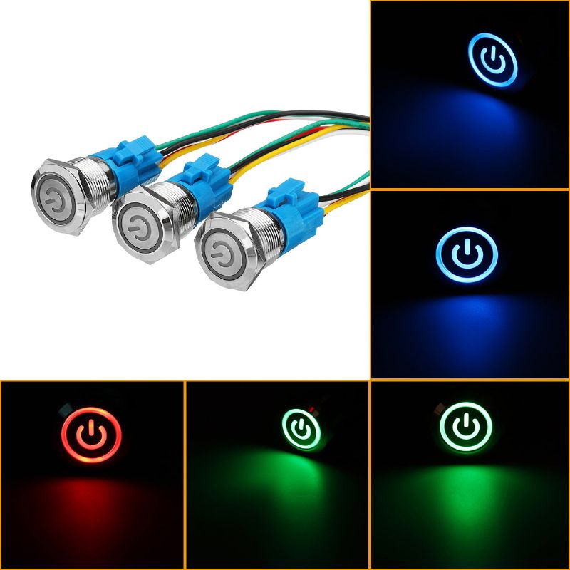 19 mm Metalni Prekidač Sa Samozaključavanjem 12 V Led 5 Pin On-off S Tipkom S Vodootpornom Žicom