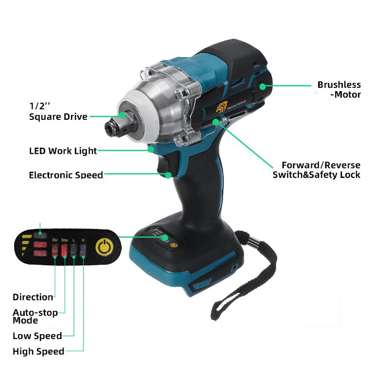 Drillpro 18v Akumulatorski Električni Udarni Ključ Bez Četkica Punjivi 1/2 Alat Za Makita Bateriju