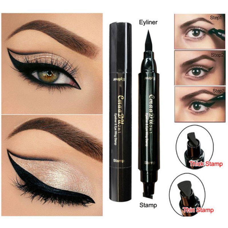 cmaadu Double Head Eyeliner Stamp Pen Black Liquid Super Cat Style Point Make Up Tools