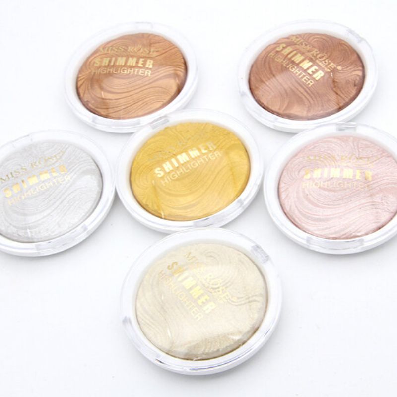 Miss Rose Face Highlighter Palette Make Up Waterproof White Gold Shimmer Brighten Powder Glow Kit