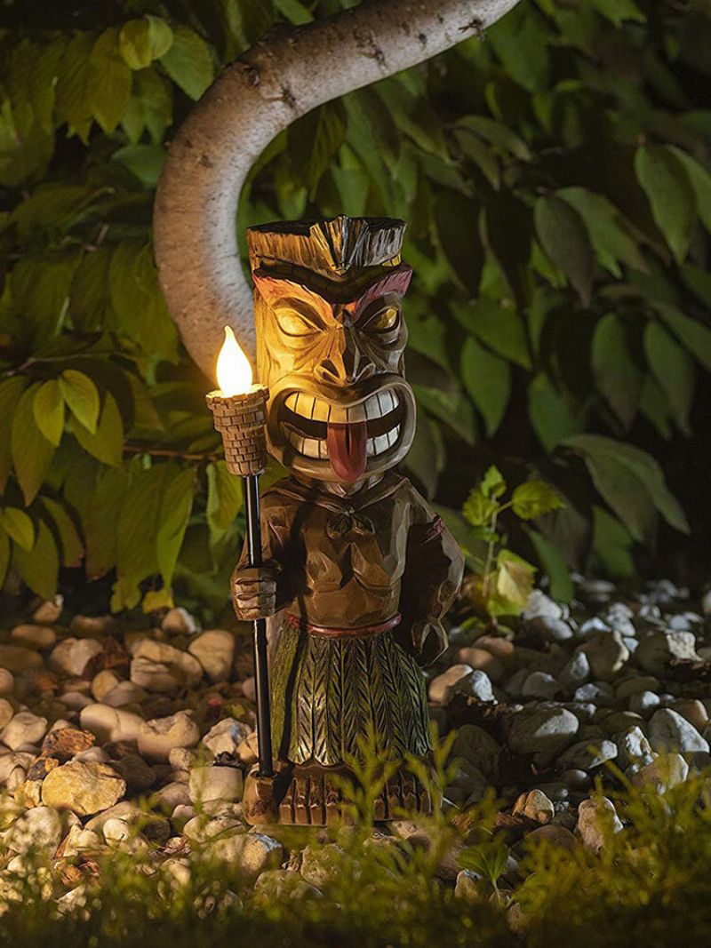 1 Pc Kreativna Vintage Plemenska Totemska Figura Kip Od Smole S Led Treperavim Svjetlom Svjetiljke Za Vanjsko Unutarnje Dvorište I Vrtnu Svjetiljku Dekoracija