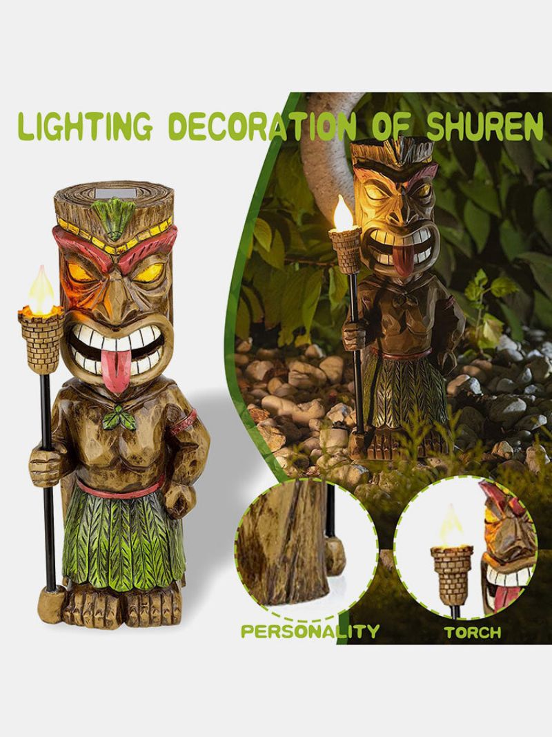 1 Pc Kreativna Vintage Plemenska Totemska Figura Kip Od Smole S Led Treperavim Svjetlom Svjetiljke Za Vanjsko Unutarnje Dvorište I Vrtnu Svjetiljku Dekoracija