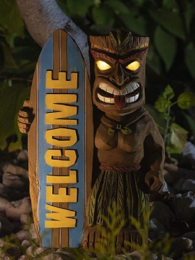 1 Pc Led Svjetlo Welocme Vintage Smola Kreativna Plemenska Totemska Figura Kip Skulptura S Daskom Za Surfanje Vanjski Unutarnji Dvorište Vrtni Dekor