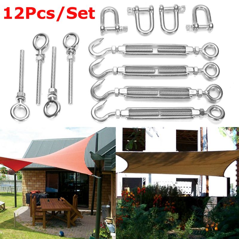 12pcs/set Shade Sail Kit 6mm Od Nehrđajućeg Čelika Pomorska Tkanina U 4 Točke Kvadratnog Pravokutnika