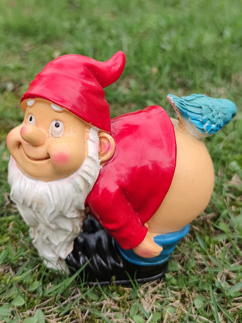 1pc Gnome Patuljak Od Smole Koji Flertuje S Bijelom Bradom Kipovi Sagnuti Da Izlože Guzicu Pticu Ukrase Za Travnjak Božićni Vrtni Ukras U Zatvorenom I Na Otvorenom