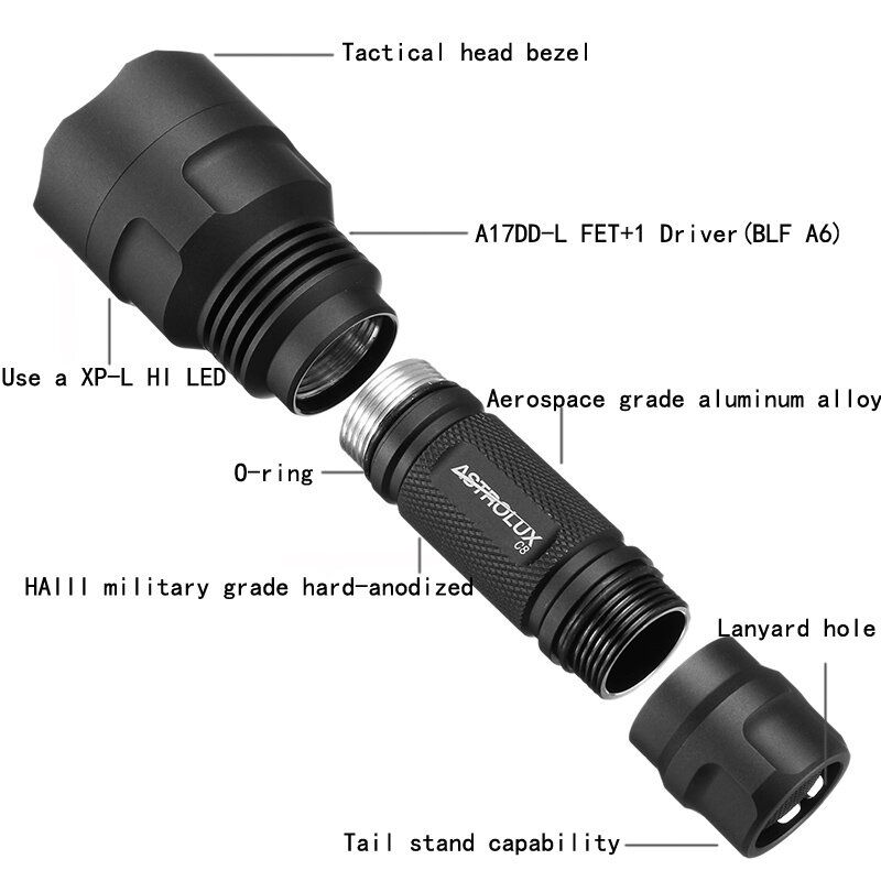 Astrolux C8 Xp-l Hi 1300 Lumena 7/4 Moda A6 Vozačka Taktička Edc Led Svjetiljka 18650 - 3a