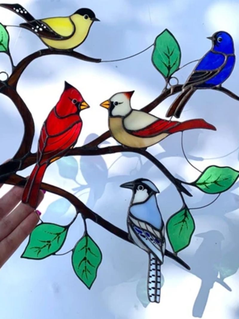 Festivalski Poklon Višestruke Ptice Staklene Zavjese Za Prozore Vrt Hvatač Sunca Ukrasi Od Akrilne Legure Kućna Terasa Uređenje Dvorišta