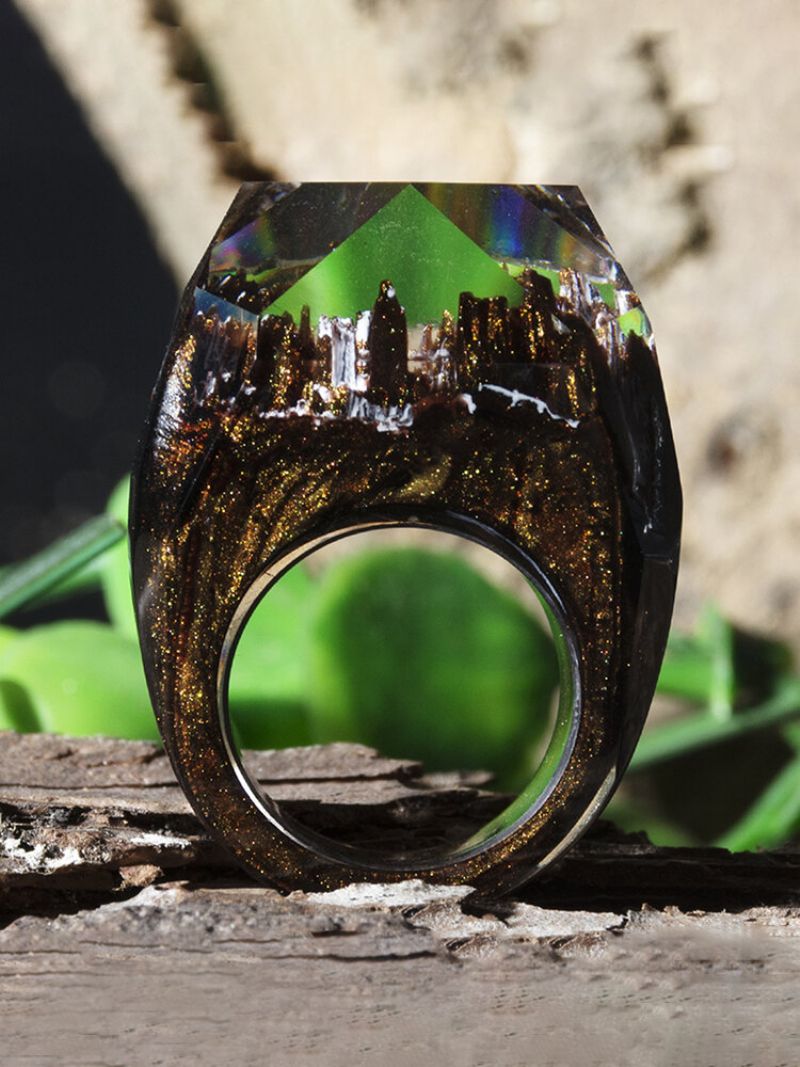1 Kom. Vintage Ležerno Čarobno Šumsko Ručno Osušeno Cvjetno Prstenje Od Drvene Smole