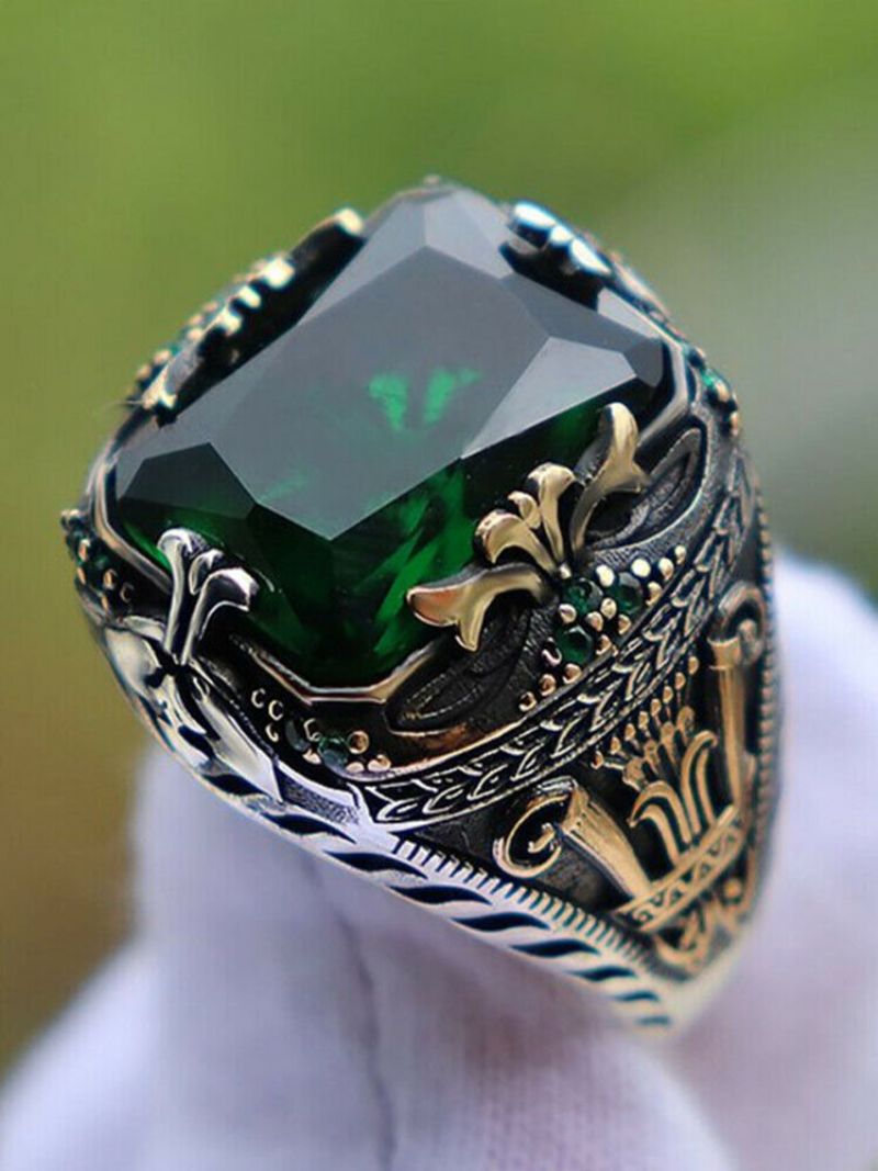 1 Kom. Vintage Modni Uzorak Crno-zeleni Bakreni Prsten Od Štrasa
