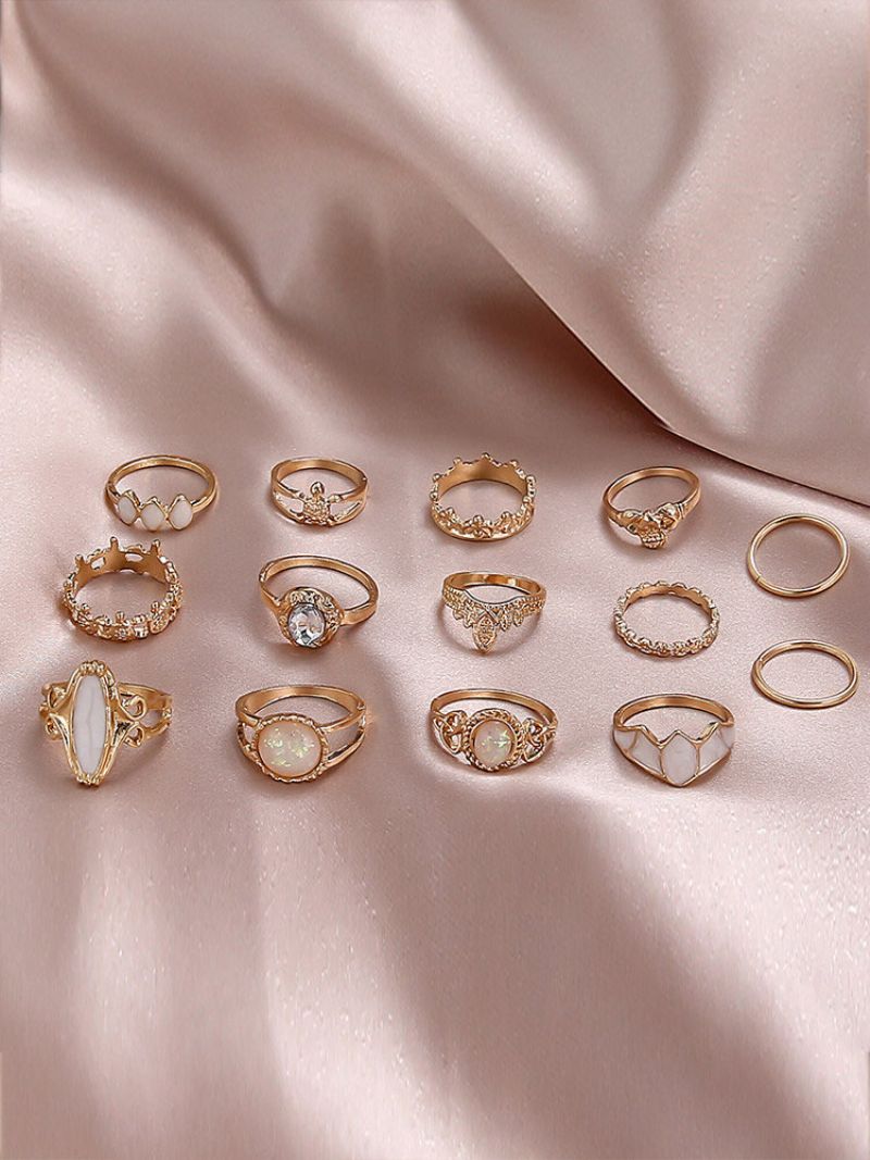 14-dijelni Vintage Trendi Set Prstena Od Legure Dragulja S Višestrukim Oblikom Izrezbarenog Zvjezdanog Neba