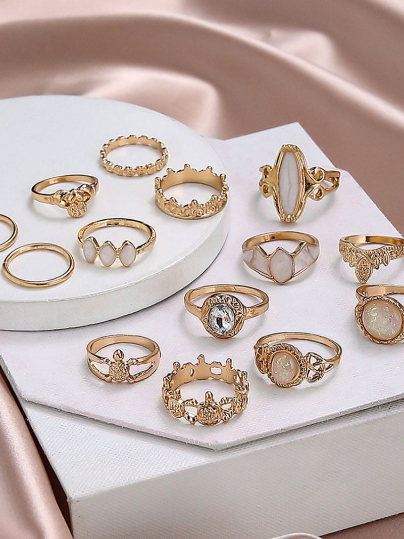 14-dijelni Vintage Trendi Set Prstena Od Legure Dragulja S Višestrukim Oblikom Izrezbarenog Zvjezdanog Neba