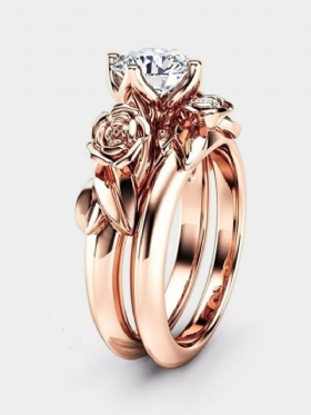 2 Kom/set Trendi Luksuzni Vjenčani Prsten Od Legure S 3d Cvjetnim Dijamantima Dvoslojni Krug Geometrijskog Oblika