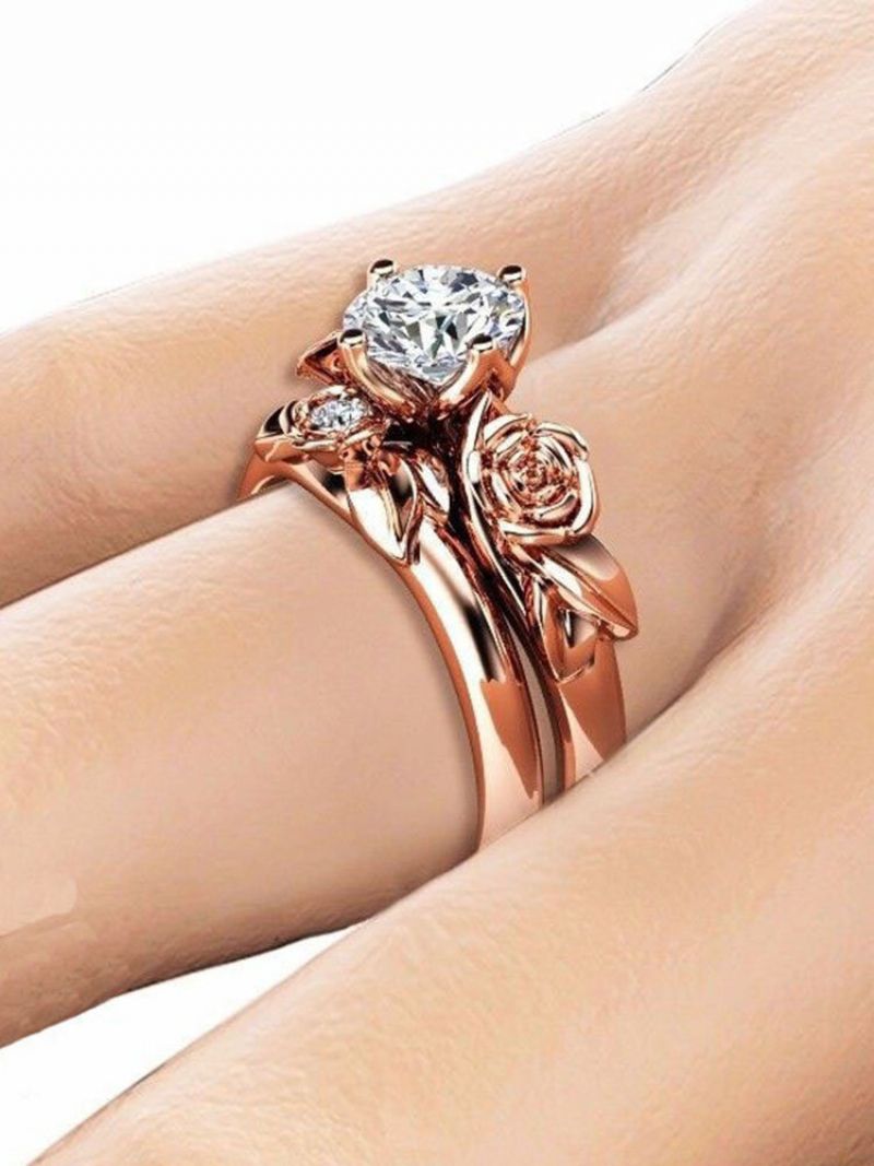 2 Kom/set Trendi Luksuzni Vjenčani Prsten Od Legure S 3d Cvjetnim Dijamantima Dvoslojni Krug Geometrijskog Oblika