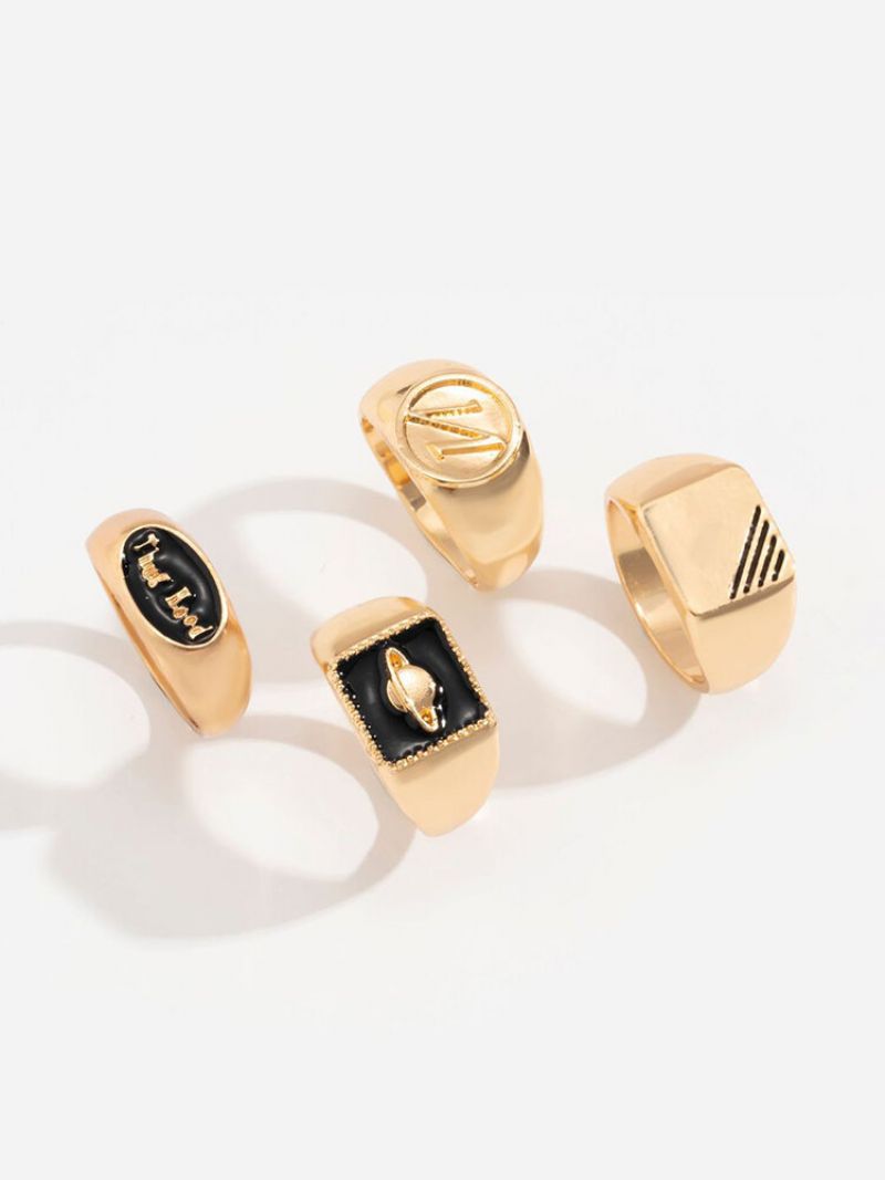 4 Kom/set Trendy Vintage Izrezbarena Slova Planeta Prstenovi Od Legure Za Kapanje Ulja U Obliku Pečata