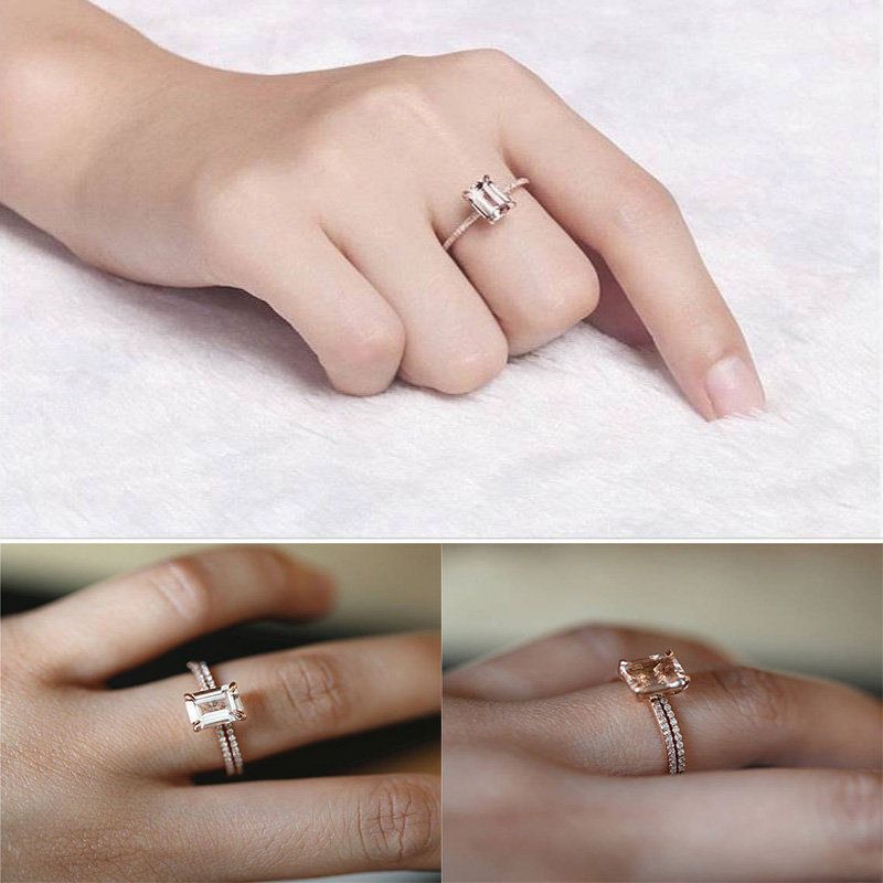 Elegantni Prsten Za Prste Ružičasto Zlato 18k Cirkon Jednostavni Geometrijski Prstenovi Nakit Za Ruke Za Žene