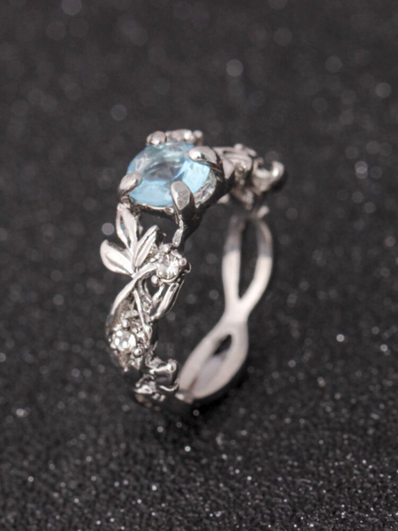Elegantno Srebrno Prstenje Od Plavog Kristala Modni Prsten U Obliku Lista Najbolji Dar Za Žene