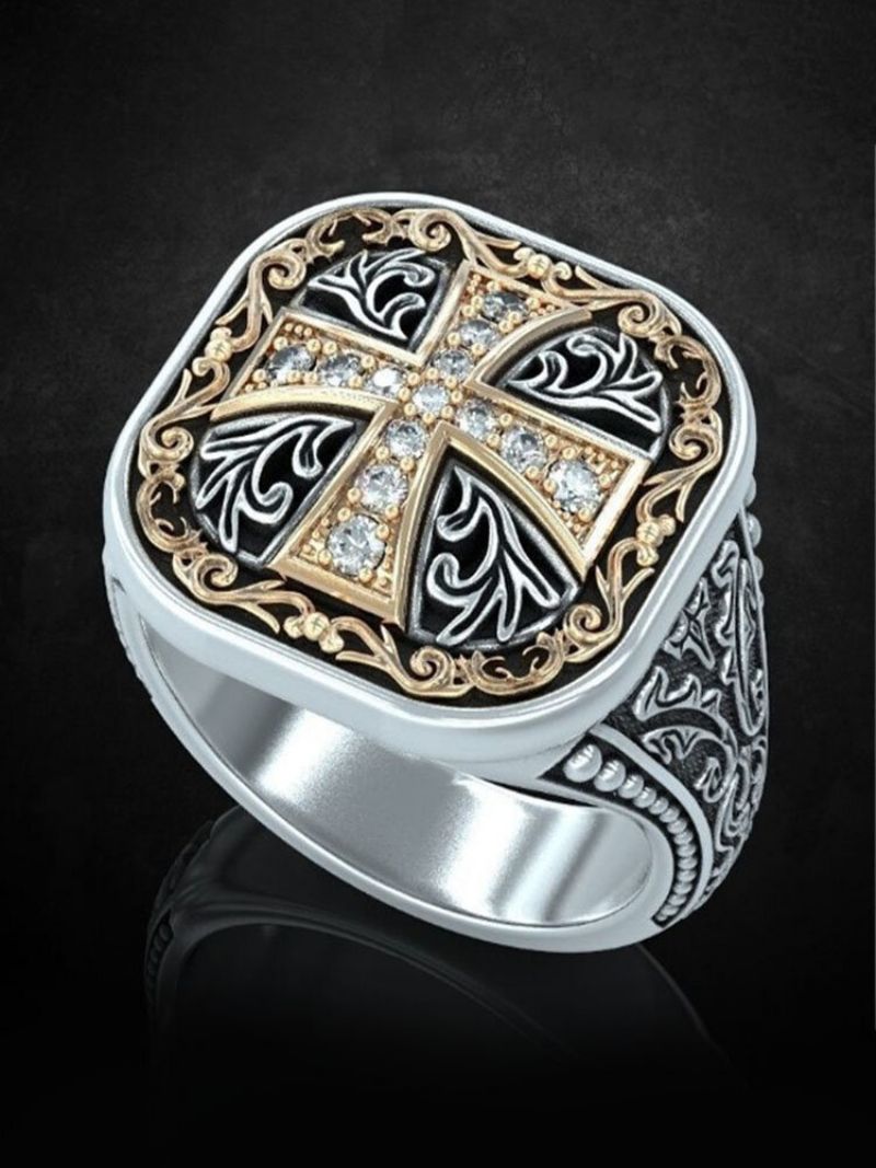 Jassy 1kom Metalni Retro Modni Križni Vještački Dijamant Dominirajući Muški Prsten