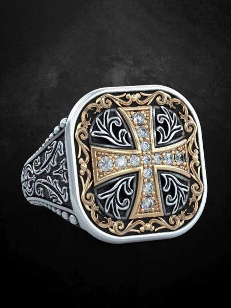Jassy 1kom Metalni Retro Modni Križni Vještački Dijamant Dominirajući Muški Prsten
