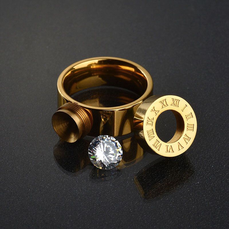 Jedinstveni Unisex Prsten Od Nehrđajućeg Čelika U 4 Boje S Dragim Kamenjem Srebrni Ružičasti Zlatni Zaručnički S Rimskim Brojevima