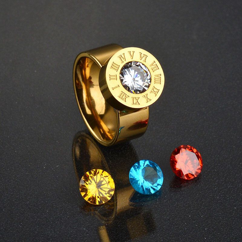 Jedinstveni Unisex Prsten Od Nehrđajućeg Čelika U 4 Boje S Dragim Kamenjem Srebrni Ružičasti Zlatni Zaručnički S Rimskim Brojevima