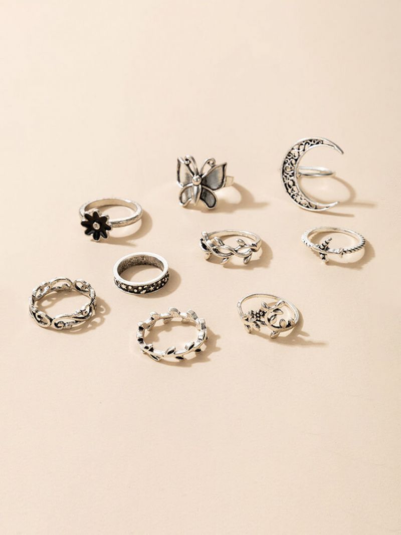 Komplet Prstena Od Legure 9 Kom Vintage Lišće Loze Mjesečev Leptir Set Prstenova