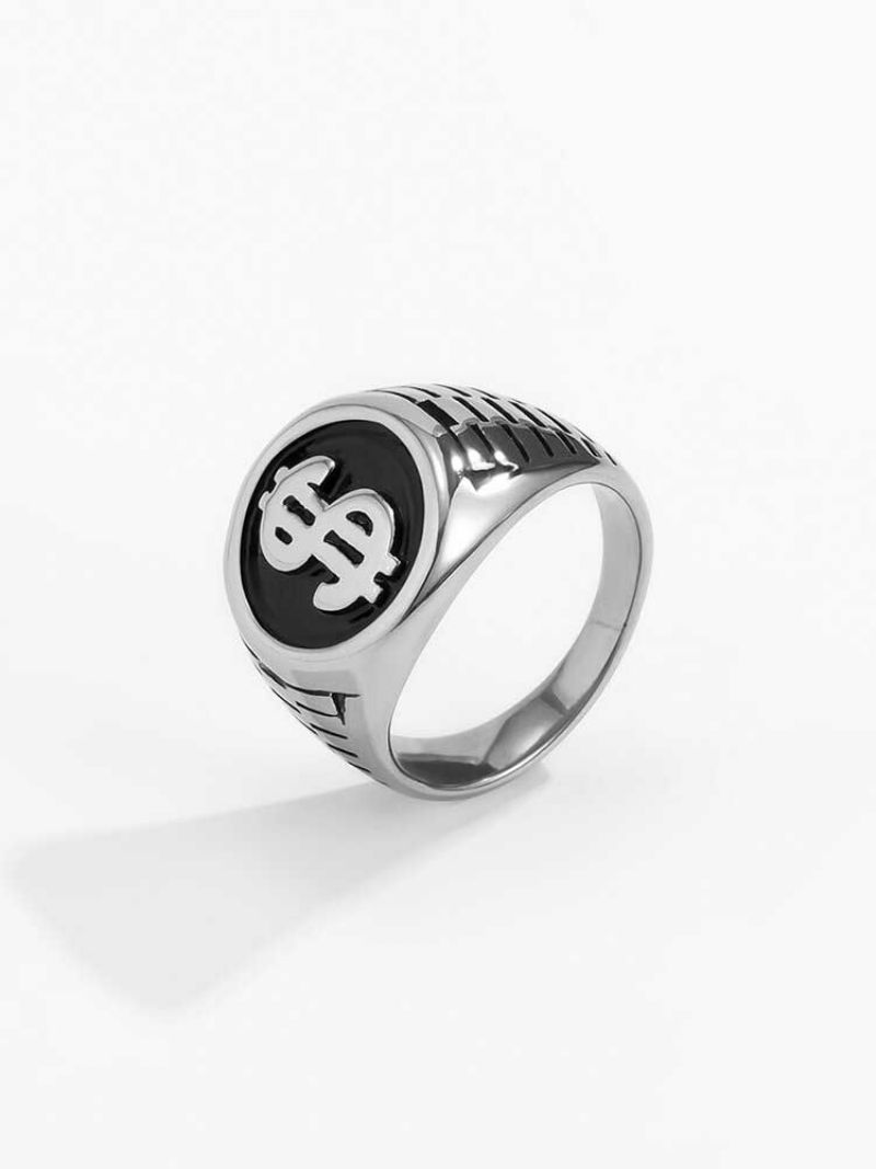 Moderan Jednostavan Izrezbareni Uzorak Znaka Dolara Okrugli Prsten Od Legure U Obliku Pečata