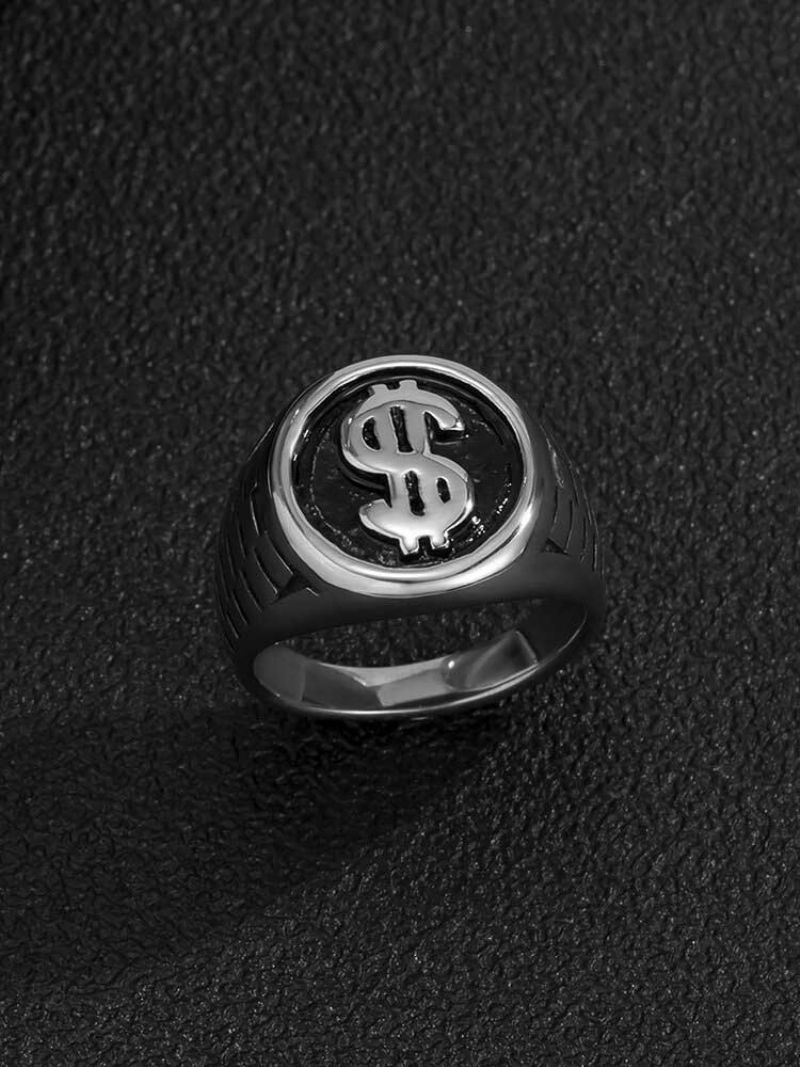 Moderan Jednostavan Izrezbareni Uzorak Znaka Dolara Okrugli Prsten Od Legure U Obliku Pečata