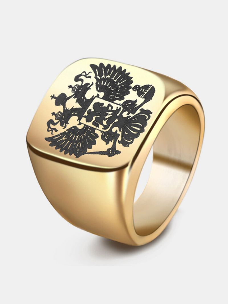 Modni Ruski Dvostruki Orao Prsten Od Nehrđajućeg Čelika S Velikim Grbom Za Muškarce