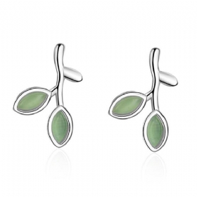 Naušnice Sa Zelenim Lišćem Za Žene Opals Parovi Odijela Moda I Jednostavan Stil 925 Sterling Nit Za Uho