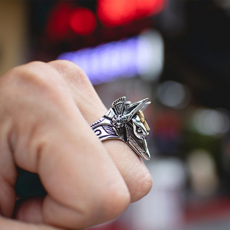 Punk Prstenje Na Prstima Titanijski Čelični Križ Anubisova Glava Portretno Na Dodaci Nakit Za Muškarce