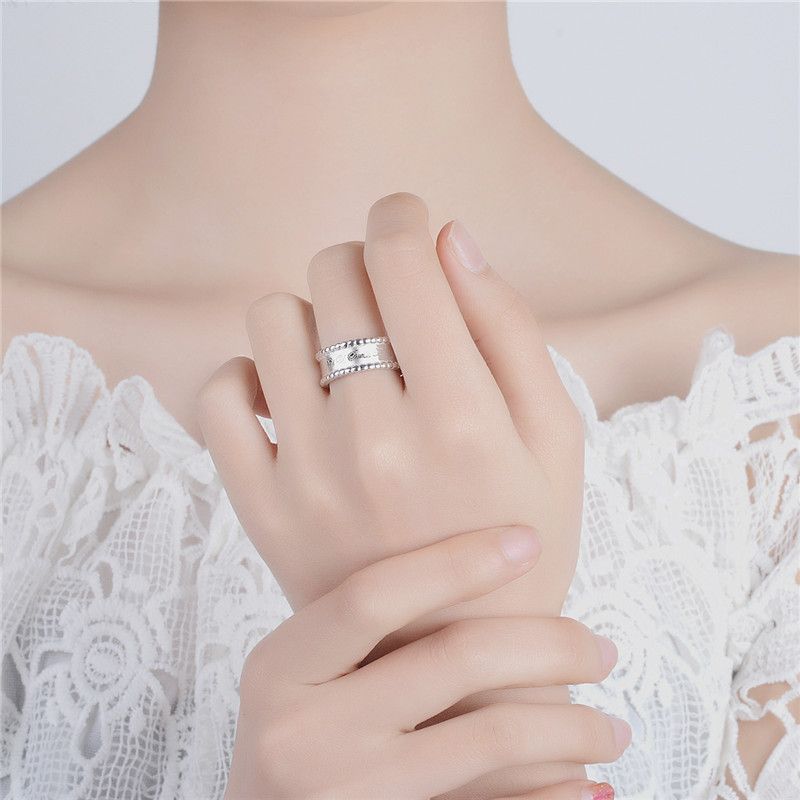 S925 Sterling Srebro Vintage Engleska Abeceda Tajlandski Srebrni Prsten Šik Stilski Okrugli S Perlama