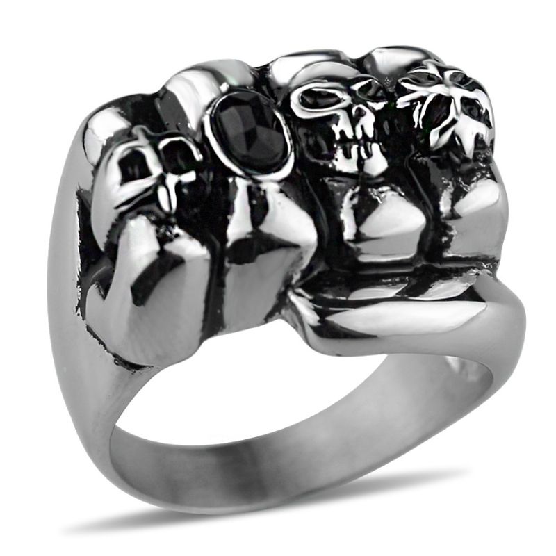 Šaka Lubanje Crni Dijamant Prsten Od Titanijskog Čelika Nakitni Od Nehrđajućeg Za Muškarce