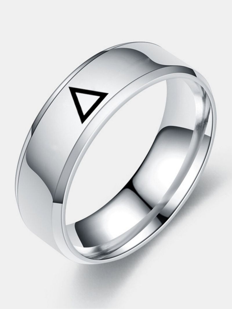 Trendi Jednostavni Izrezbareni Trokutasti Sjajni Prsten Od Nehrđajućeg Čelika U Obliku Kruga