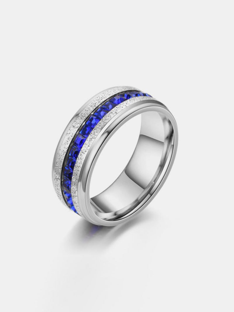 Trendi Jednostavni Umetnuti Jednoredni Kvadratni Plavi Kamenčići Prsten Od Nehrđajućeg Čelika Kontrastne Boje U Obliku Kruga