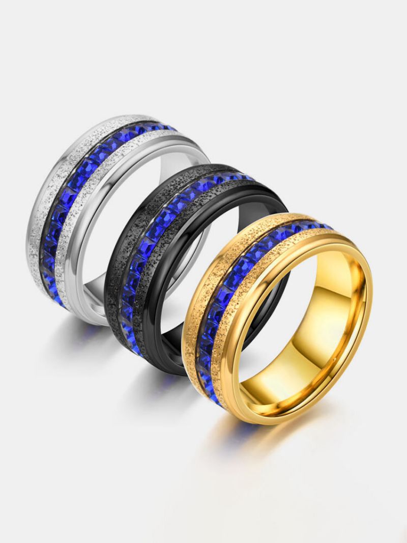 Trendi Jednostavni Umetnuti Jednoredni Kvadratni Plavi Kamenčići Prsten Od Nehrđajućeg Čelika Kontrastne Boje U Obliku Kruga