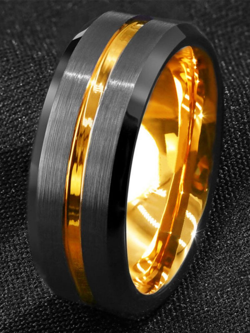 Trendovski Jednostavni Crni Zlatni Prsten Od Nehrđajućeg Čelika S Unutarnjim Prorezima