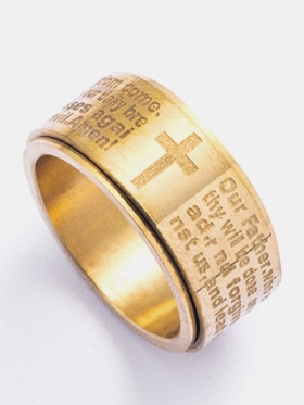 Trendovski Rotirajući Čelični Prsten Od Titanijskog Čelika S Uzorkom Izrezbarenog Križa