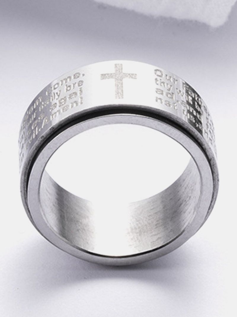 Trendovski Rotirajući Čelični Prsten Od Titanijskog Čelika S Uzorkom Izrezbarenog Križa