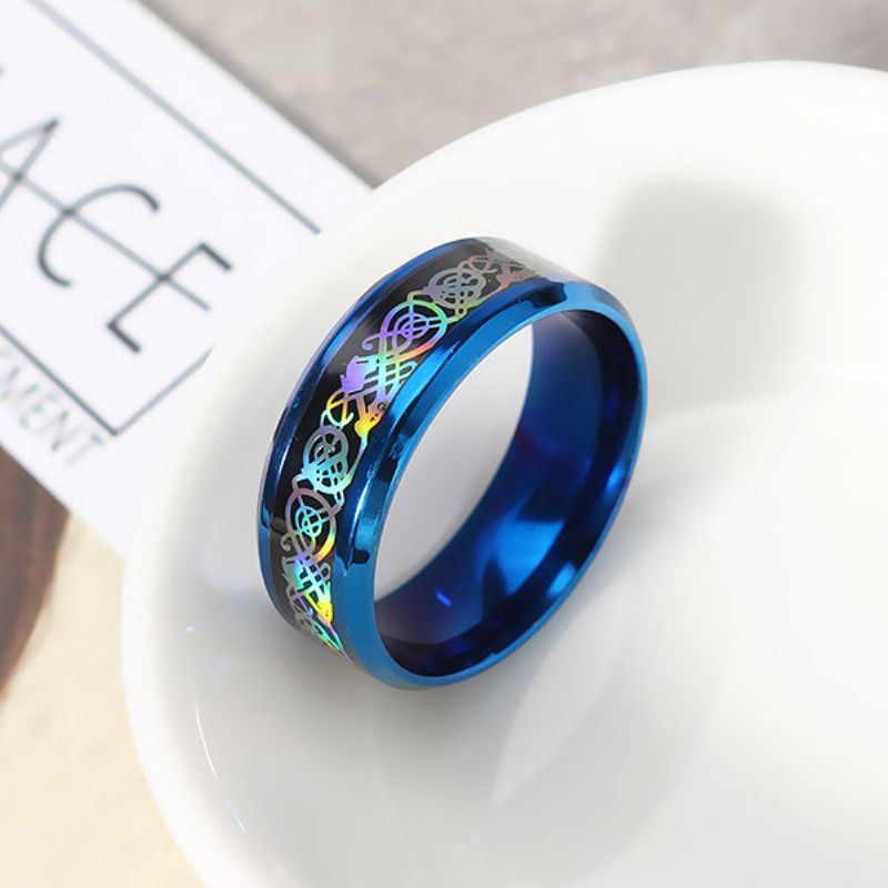 Unisex 8 mm Prsten Od Nehrđajućeg Čelika Šareni Zmaj Uzorak Plavo Zlato Prstenje Za Par Za Muškarce Žene Dar