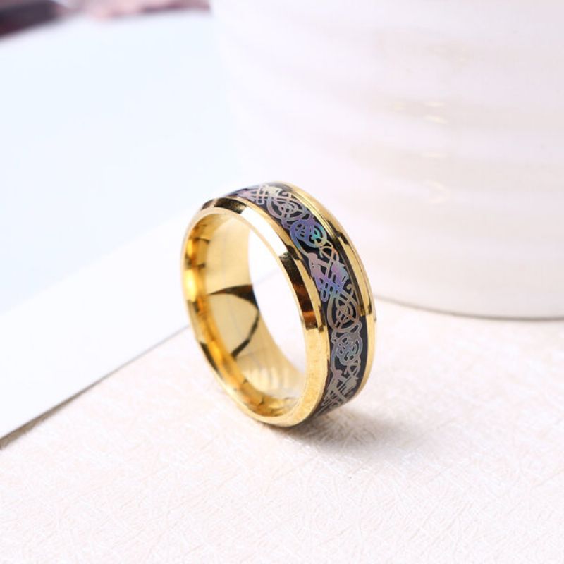 Unisex 8 mm Prsten Od Nehrđajućeg Čelika Šareni Zmaj Uzorak Plavo Zlato Prstenje Za Par Za Muškarce Žene Dar