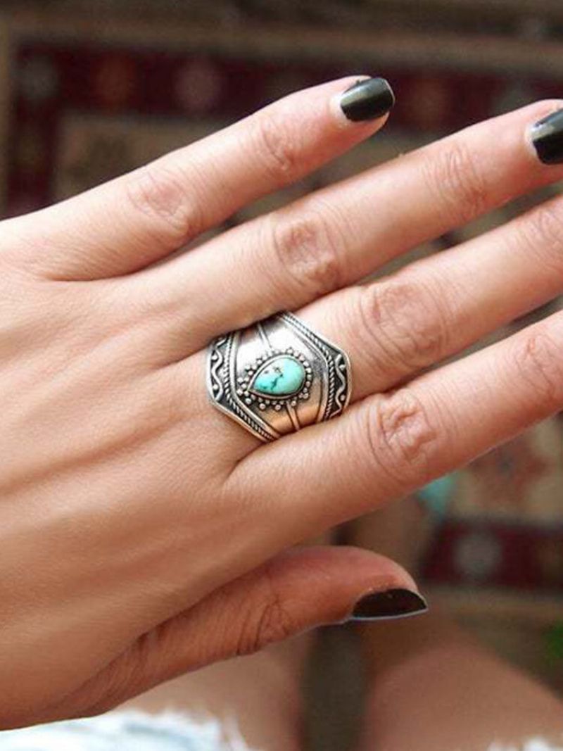 Vintage Boemski Nepravilni Prsten Od Tirkizne Legure Prstenje U Obliku Kapljice