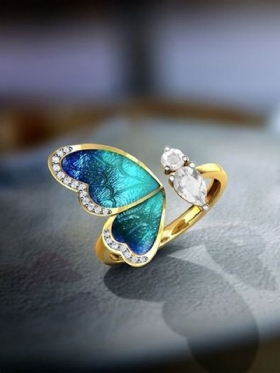 Vintage Gradijent Boja U Obliku Leptirovih Krila Umetnuti Umjetni Dragulji Prsten Za Otvaranje