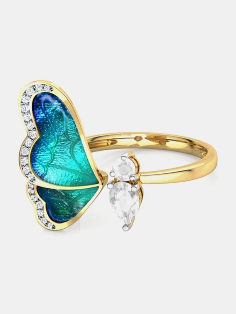 Vintage Gradijent Boja U Obliku Leptirovih Krila Umetnuti Umjetni Dragulji Prsten Za Otvaranje