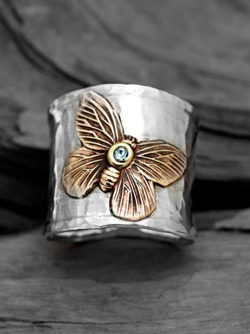 Vintage Izrezbareni Ženski Prsten Od Legure Dvobojni S Leptirom Poklon Za Nakit
