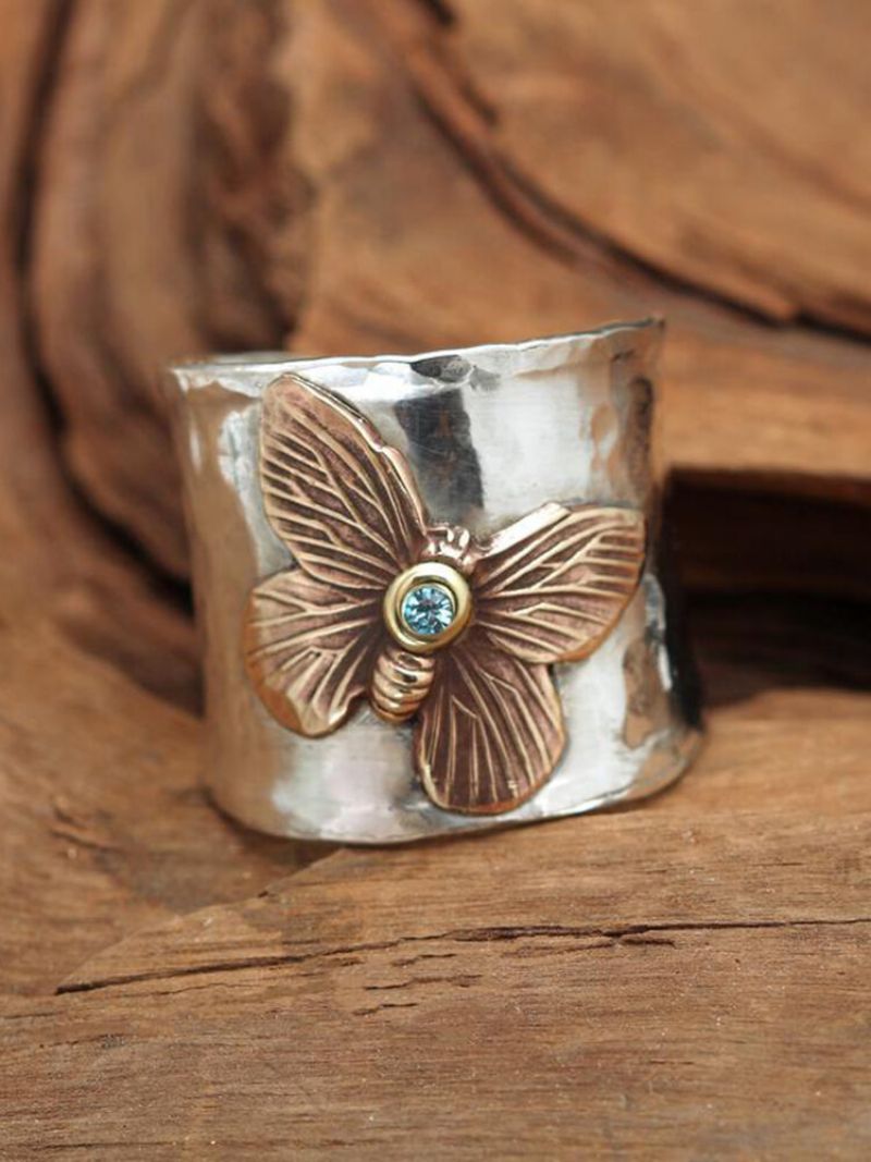 Vintage Izrezbareni Ženski Prsten Od Legure Dvobojni S Leptirom Poklon Za Nakit