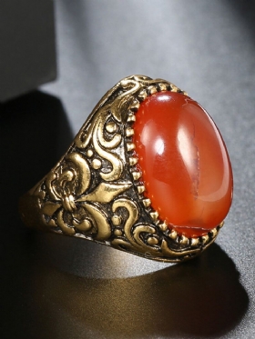 Vintage Metalni Izrezbareni Prsten Od Grubog Kamena Geometrijski Ovalni S Kristalnim Prstom Mačje Oko
