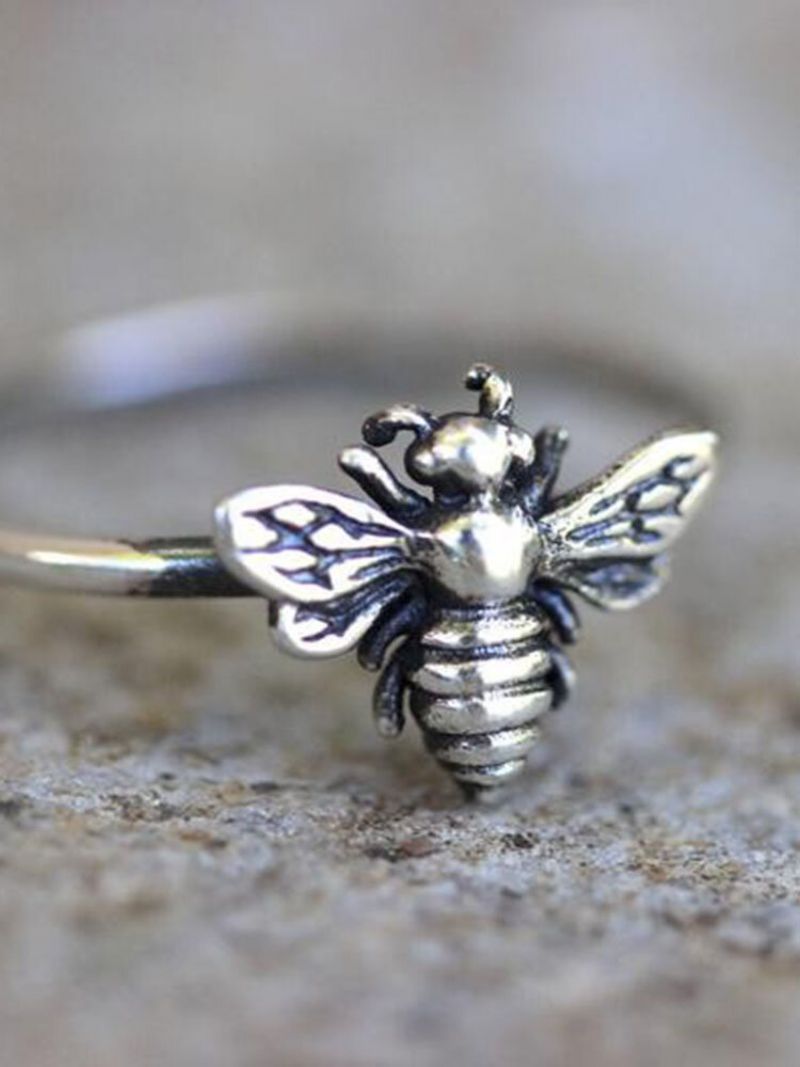 Vintage Metalni Prsten S Pčelama Jednostavan Trodimenzionalni Životinjski