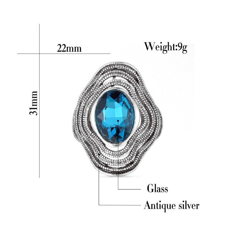 Vintage Metalni Prsten S Resicama Šuplji Dragi Kamen Geometrijski Ovalni Od Plavog Stakla