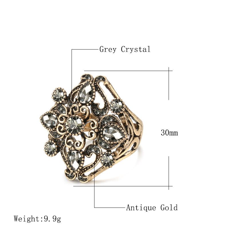 Vintage Metalni Sivi Dijamantni Prsten Drevni Zlatni Izrezbareni Šuplji Kristalni Za Prste