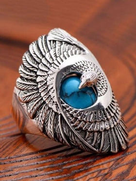 Vintage Metalni Tirkizni Prsten Na Prstu Geometrijski Izrezbarena Orlova Krila Prstenovi Od Titanijskog Čelika